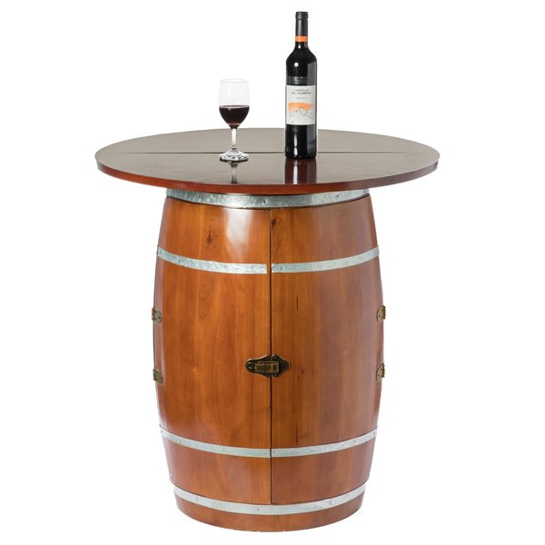 Vintiquewise Wine Barrel Round Table Wine Storage Cabinet QI003768